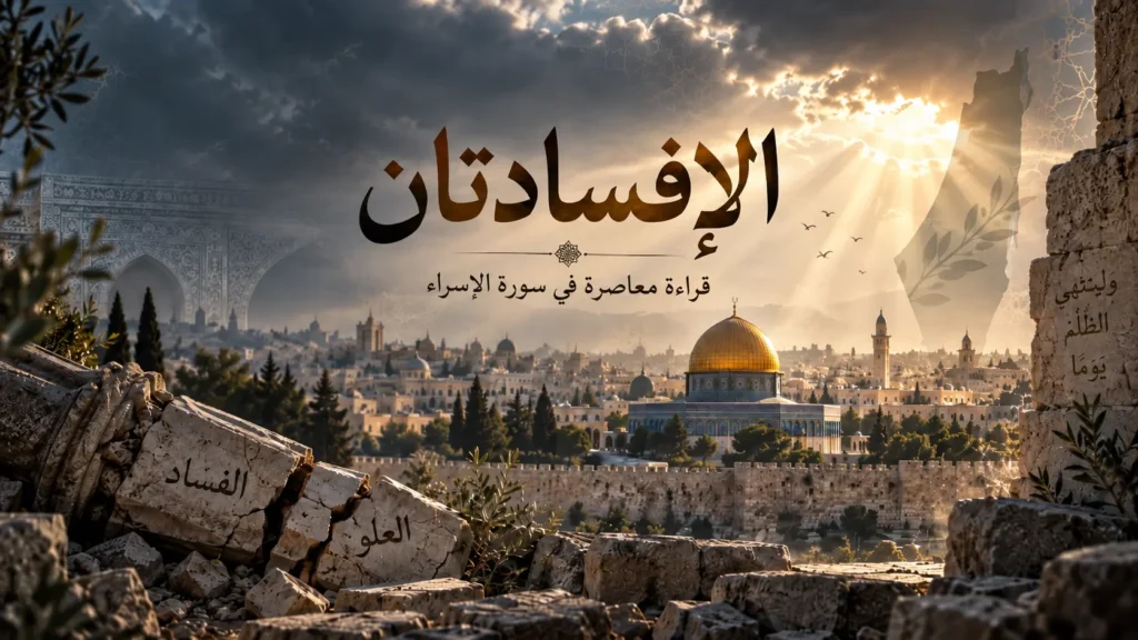 صورة تظهر المسجد الأقصى ومكتوب فوقه ""الإفسادتان
